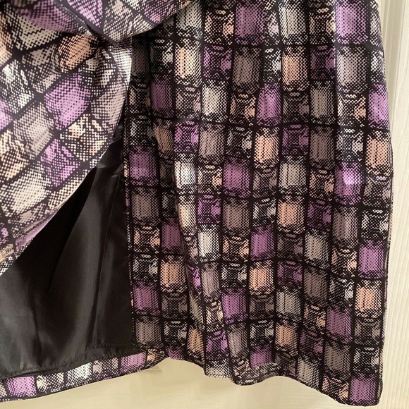 Alice & Trixie Silk Black Purple Geometric Print Wrap Mini Skirt Size XS NEW - Picture 4 of 6